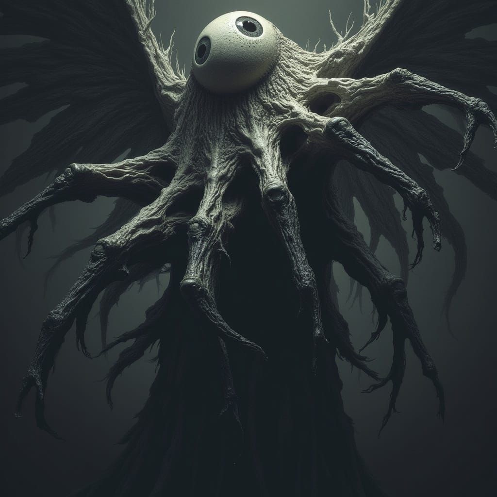 <lora:Divine Threat:1.0> A tall albino ghost emerges from the darkness