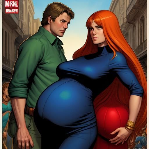Pregnant Woman in Comic Book Style