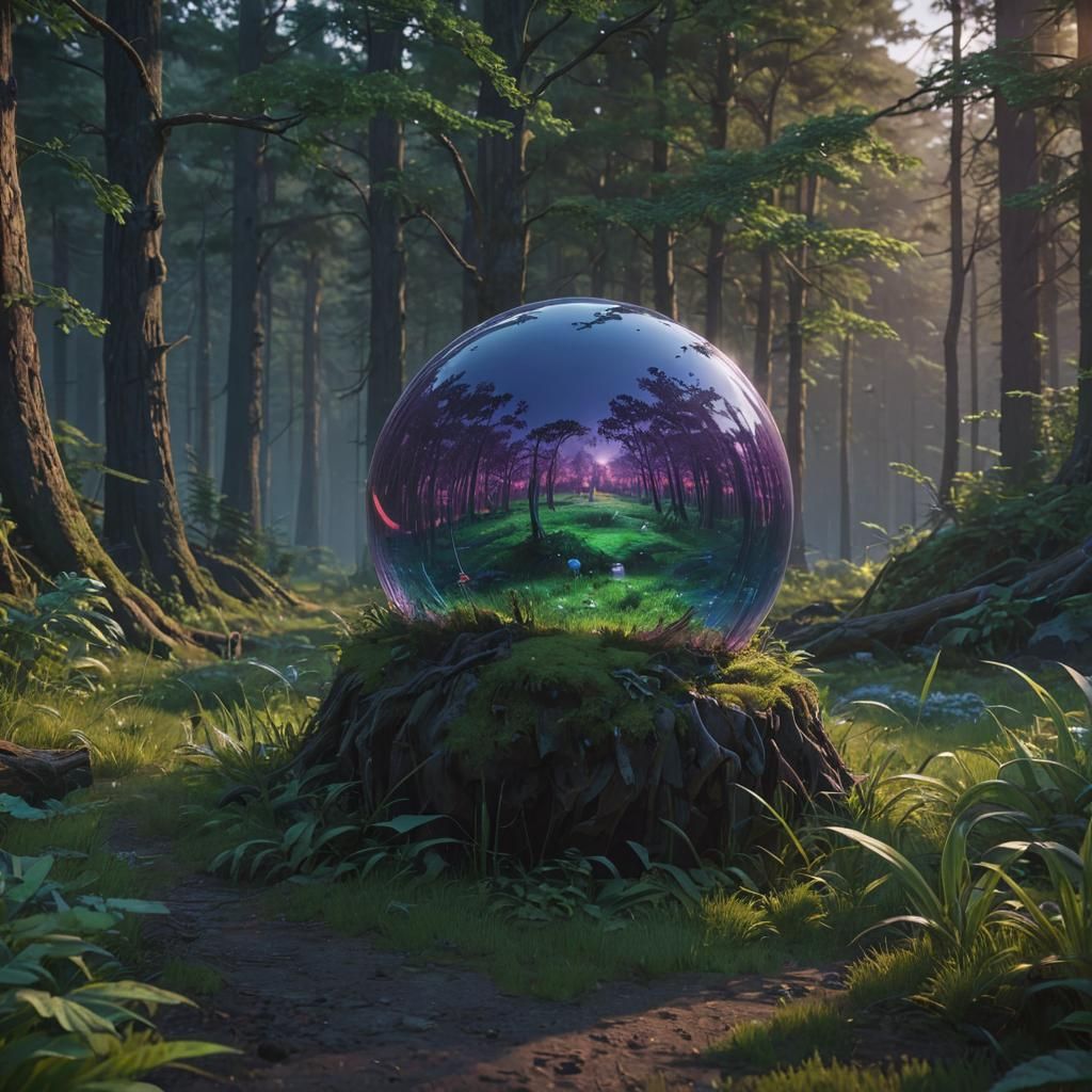 Glowing Sphere in Lush Environment, Digital Matte Painting