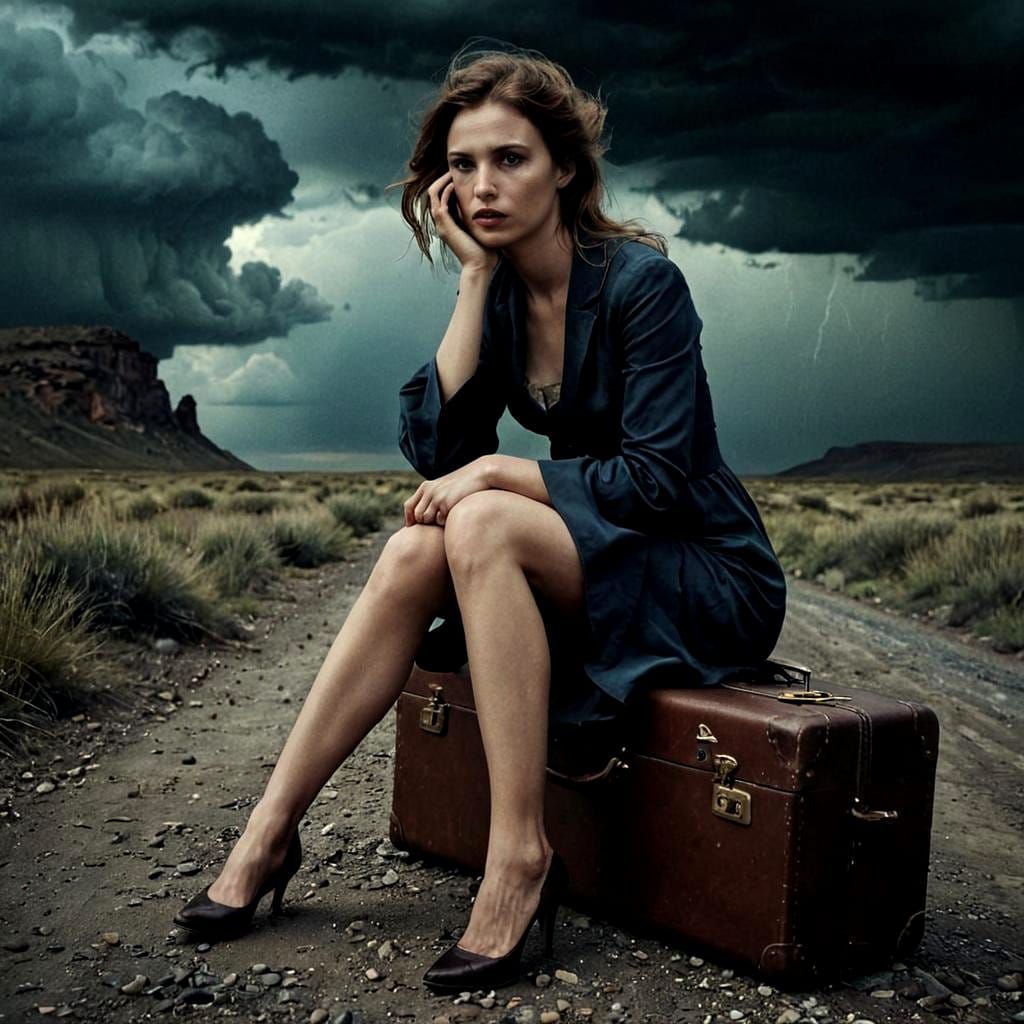 Mystical Woman in Ominous Landscape, Rich Colors