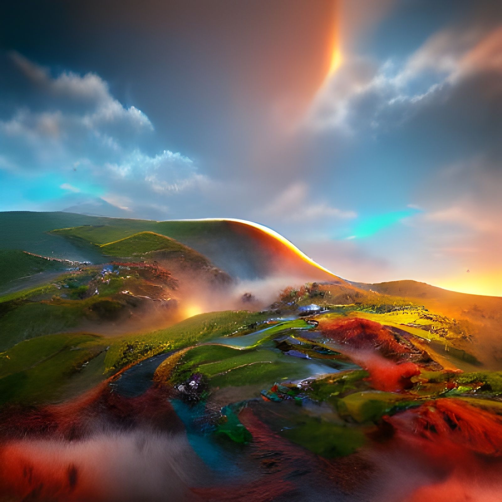 Snertar: Mountains and rainbow, colorful world