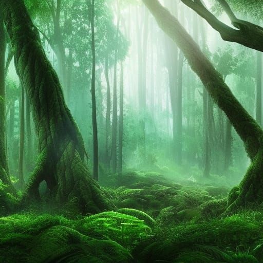 Epic Light Sprite of the lush green forest glowing brightly against the ...