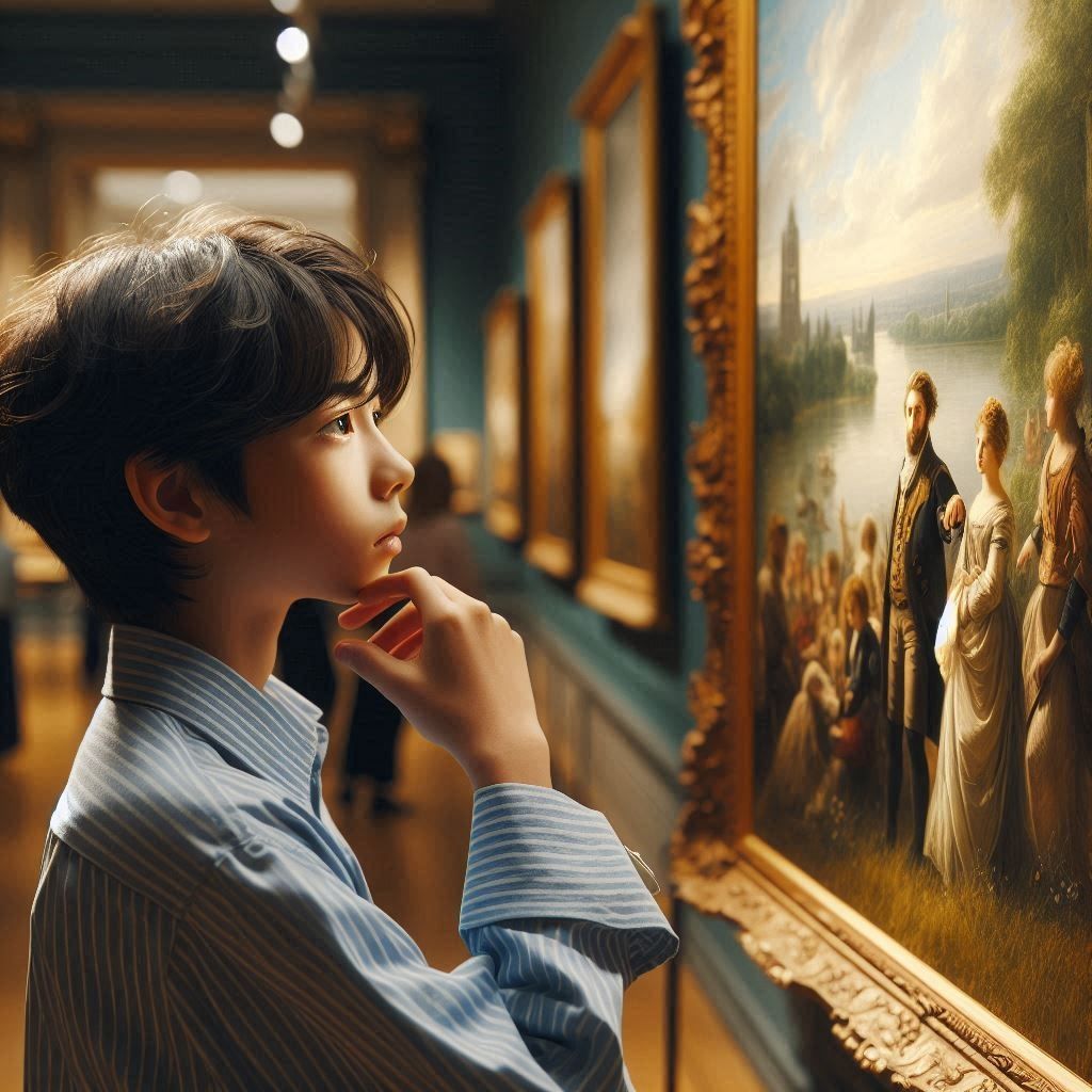 Admiring a painting of Manet