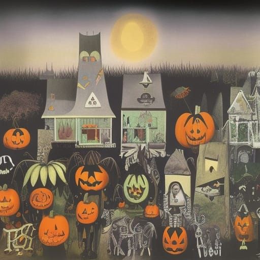 trick or treating at Halloween  in a city that is an overgro...