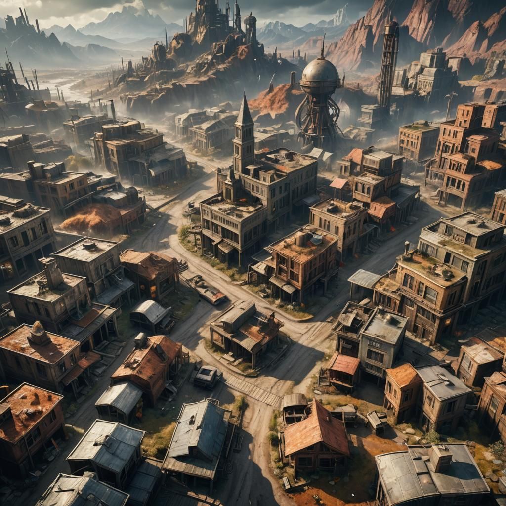a town in post apocalyptic future, in the wold of fallout.