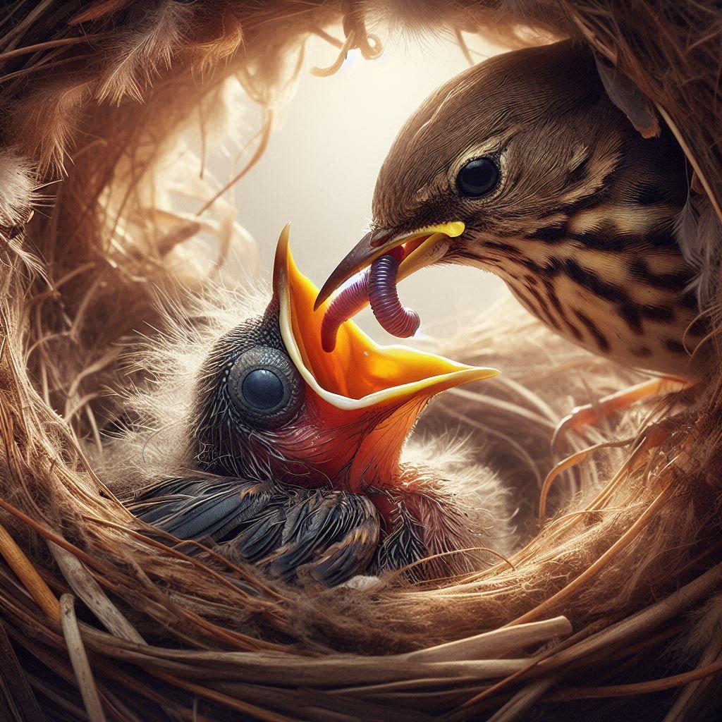 Bird feeding little one