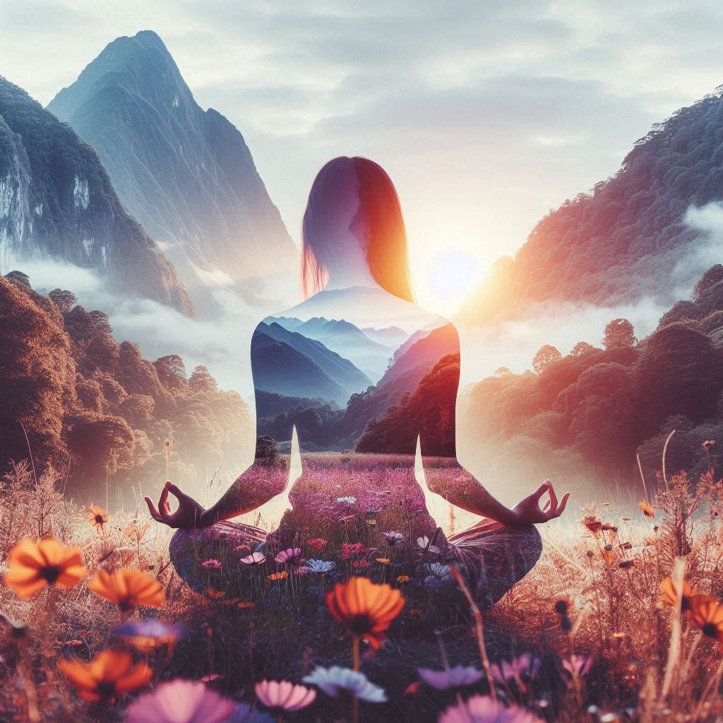 double exposure beautiful fantasy portrait landscape..