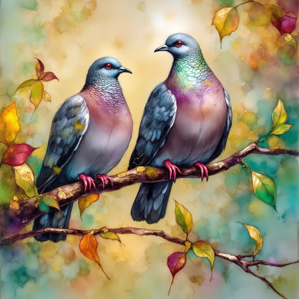Two doves are opposite with each other, in an oil painting style. rich saturated colors <lora:Earth and scratch:1.0>