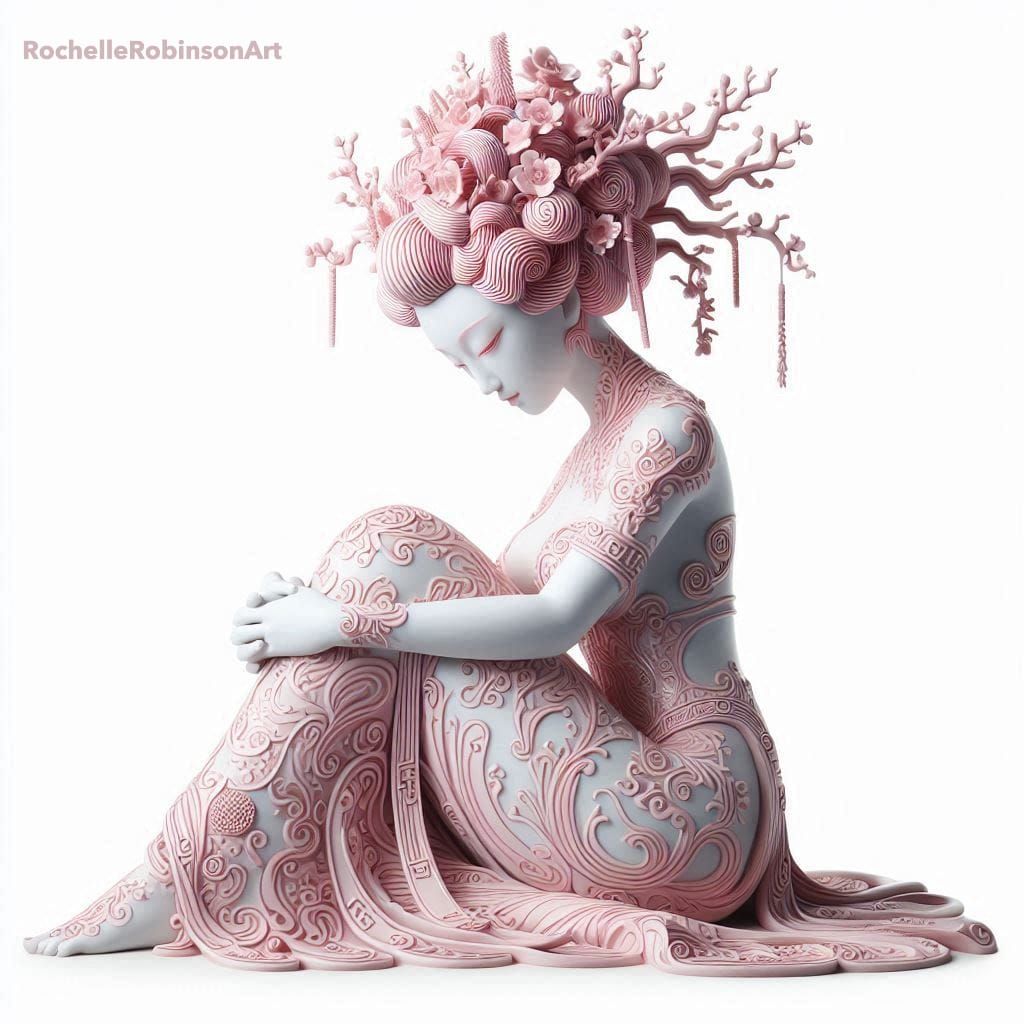 Pink and White Porcelain Geisha