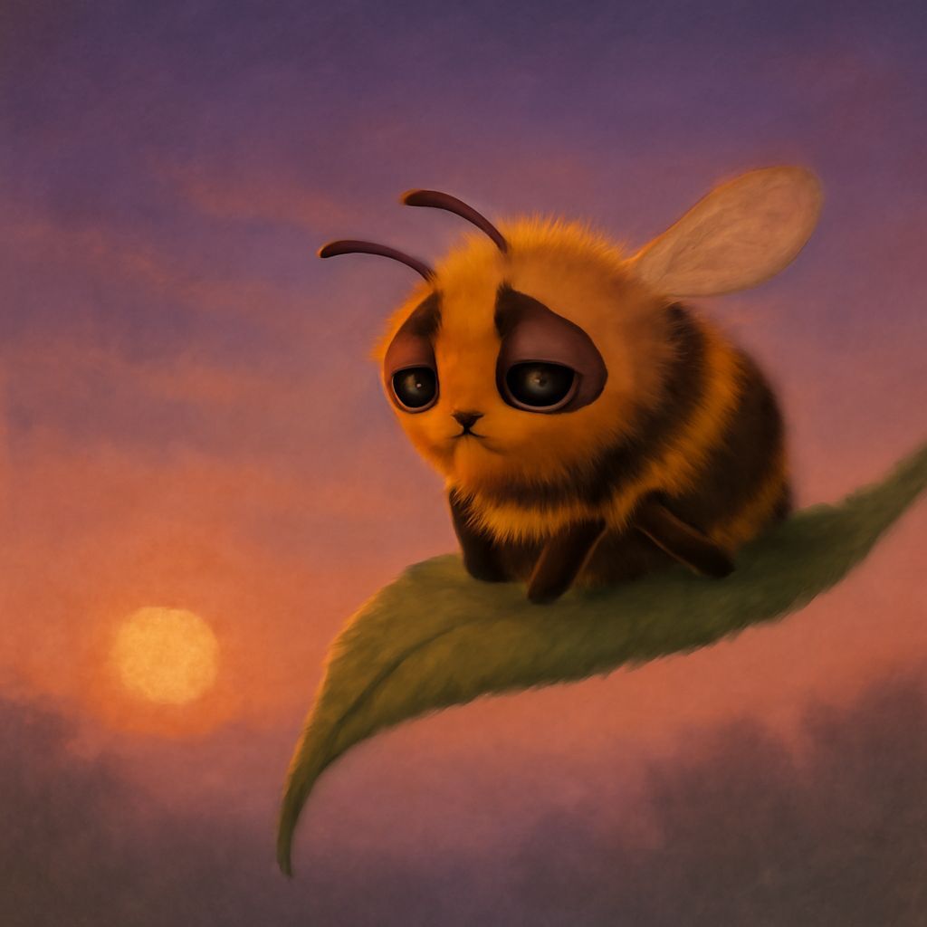 Lonely Bee on a Leaf at Sunset