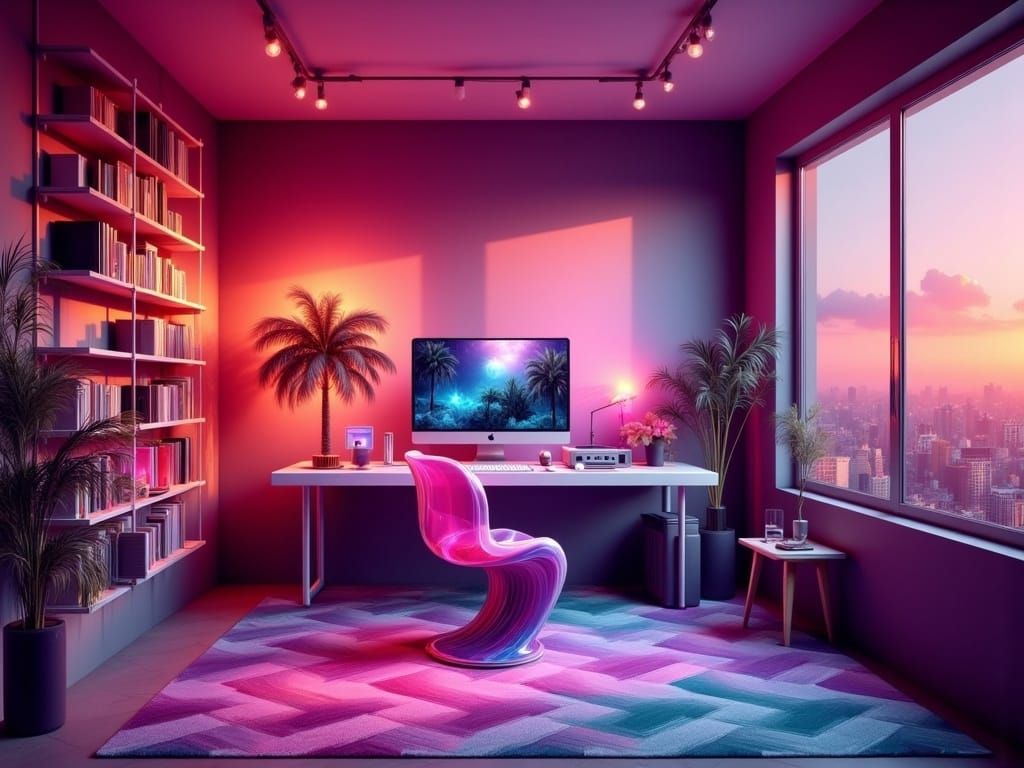 Ethereal Cyberpunk Office Sanctuary