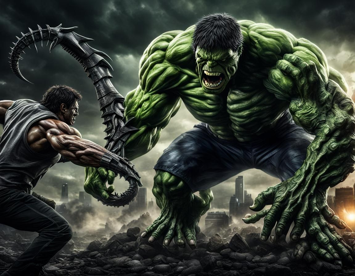 hyper realistic, perfect, smooth, The Incredible Hulk fighti...