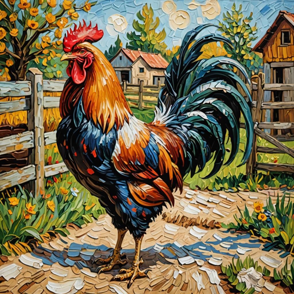 Impasto painting of rooster - AI Generated Artwork - NightCafe Creator