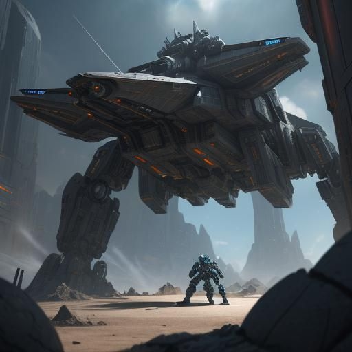 A fighter spaceship equipped with a dimensional portal