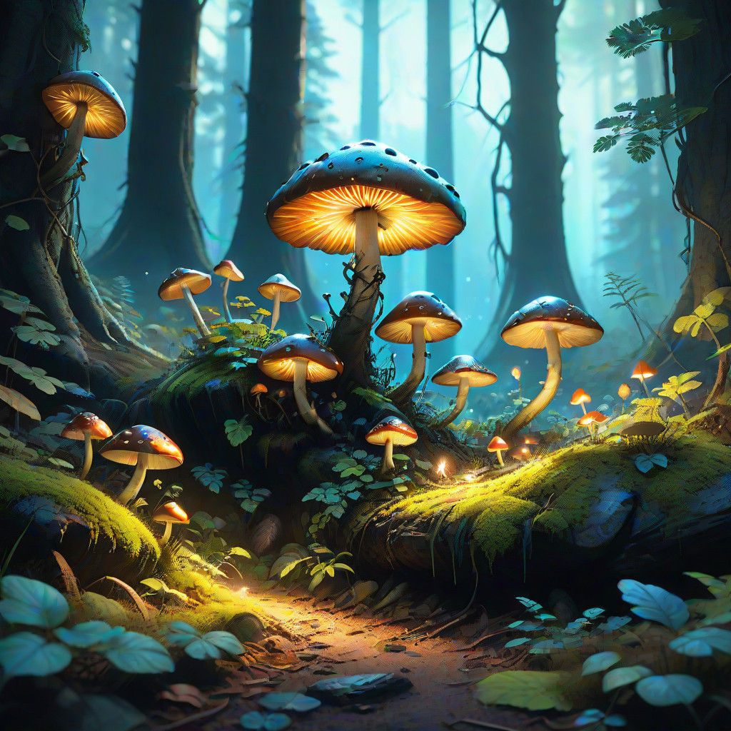 Mystical Being Surrounded by Ancient Forest, in Vibrant Fant...