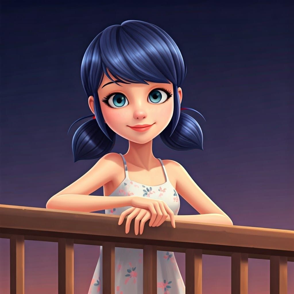 Girl with Twin Tails and Blue Hair on a Balcony in Muppet St...