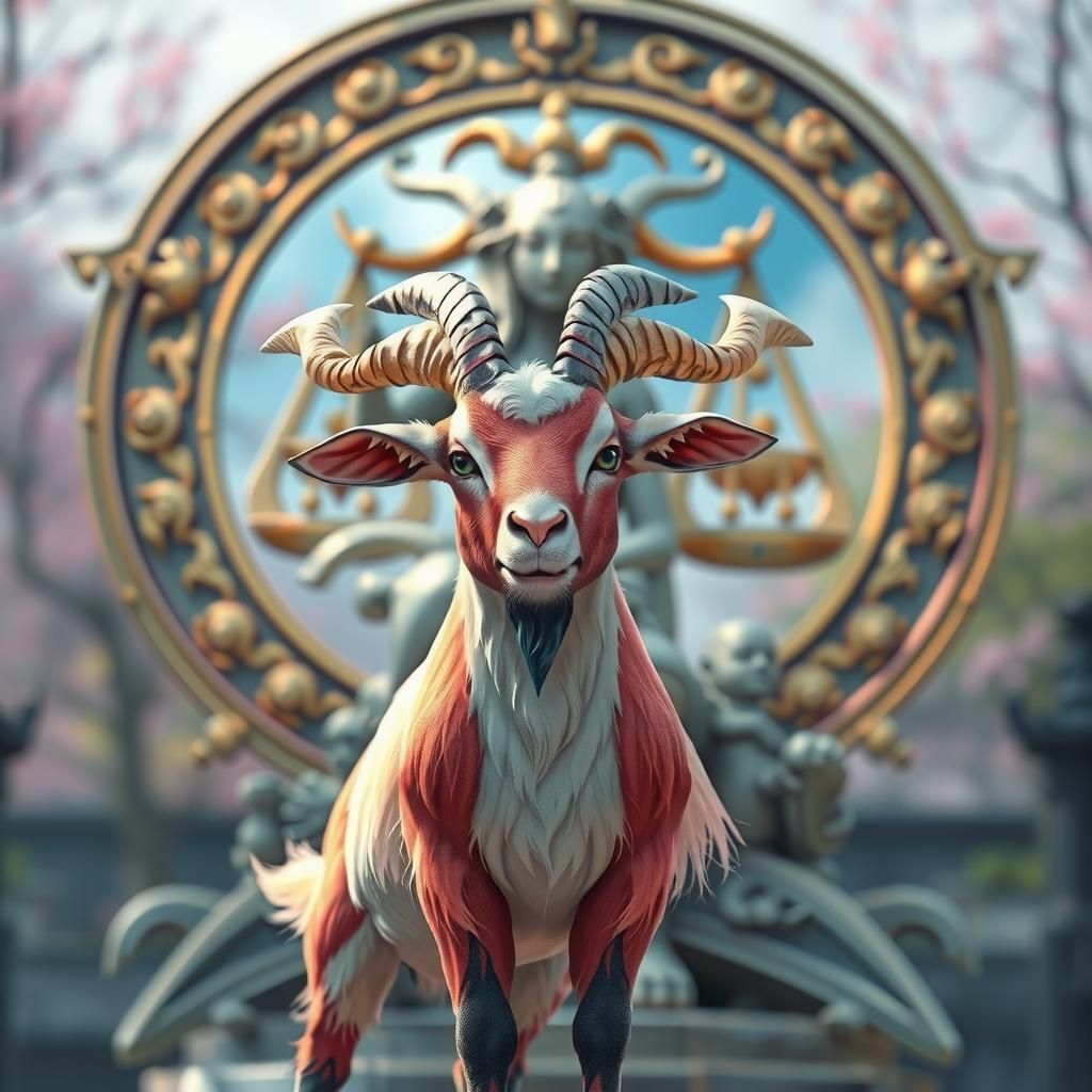 Anime Goat with Libra Zodiac Sign in Watercolor Style