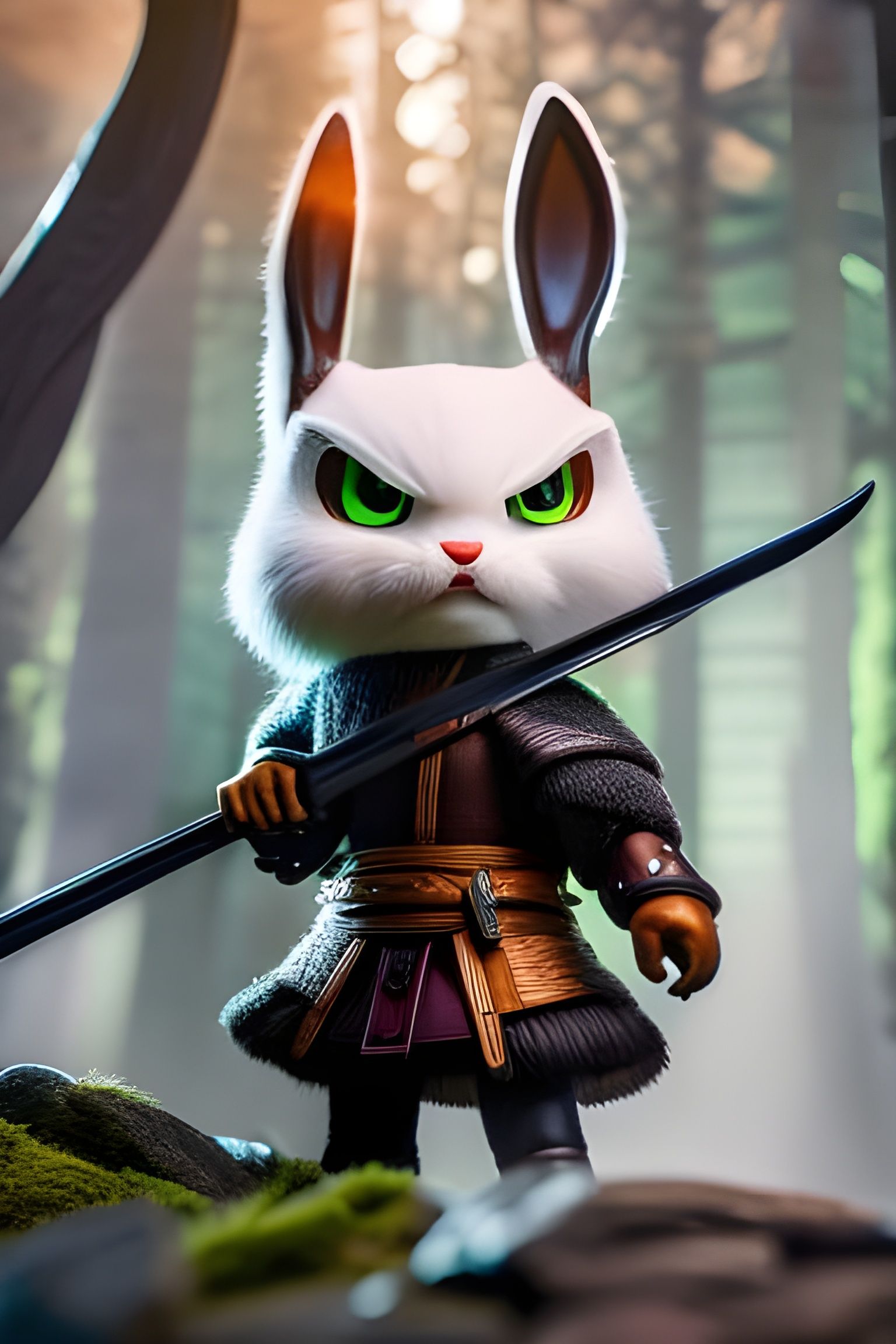 Chibi Samurai Rabbit in Ultra-Detailed 3D Art