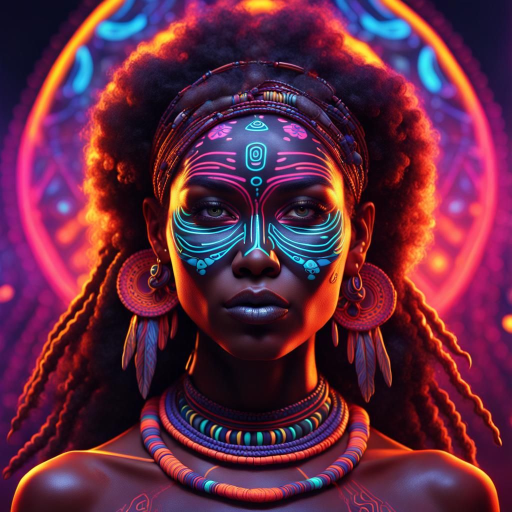 australian aborigine symbols, aborigine woman, neon art - AI Generated ...