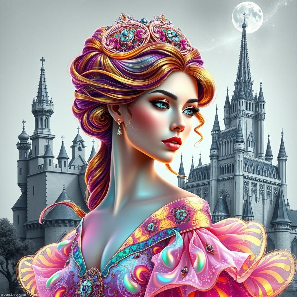 Enchanted Princess in Vibrant Fractal Art