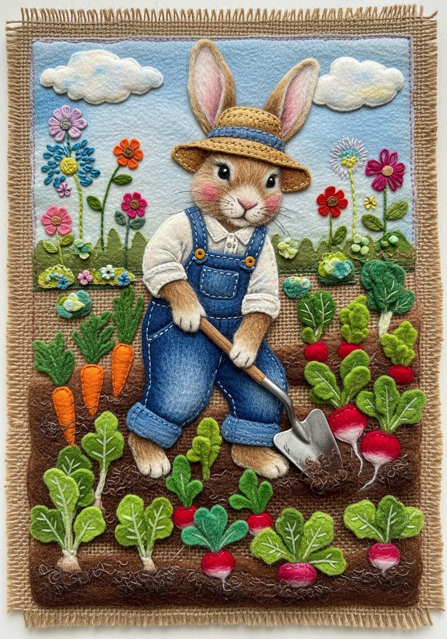 Gardening Rabbit in Felt  by @Lady of the Thorns