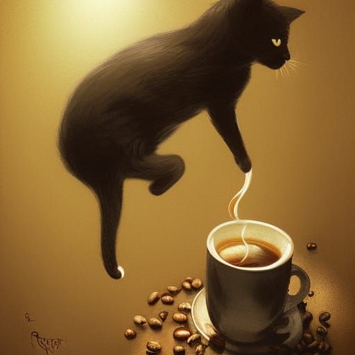 Cat falls from the tree right into the huge cup of coffee