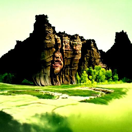 landscape big canyon floating gigantic head