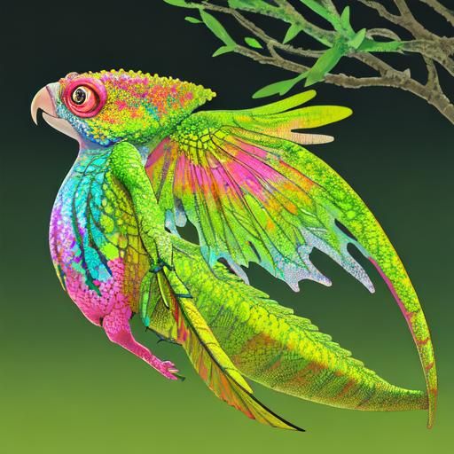 Impasto textured, mixed media

A parrot-like chameleon