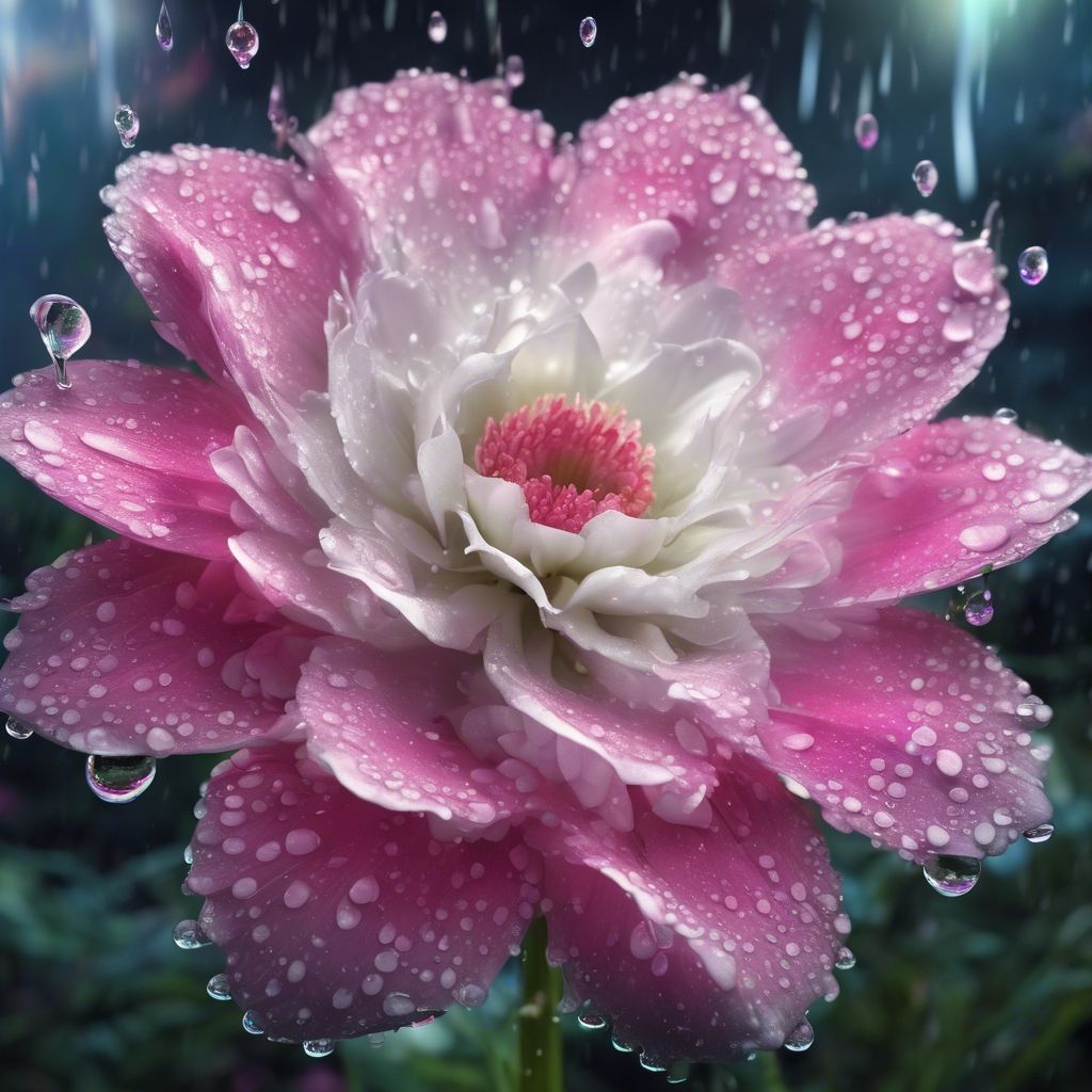 Pink and white Flower with Raindrops