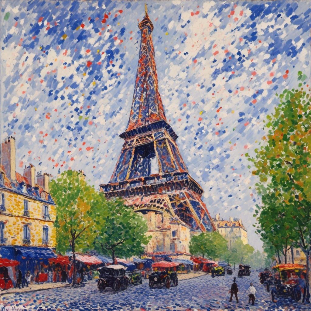 <lora:FauviPointiXL:1.0> Paris old quarter  Eiffel tower