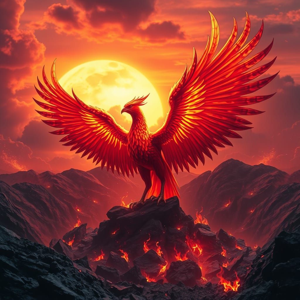 Phoenix Rising: Volcanic Dystopian Landscape