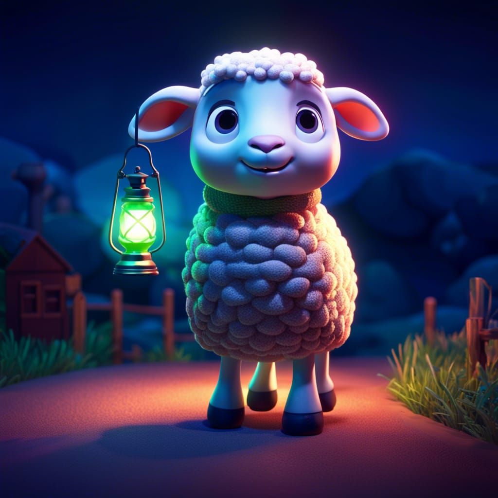 Adorable Lamb with Lantern: Pixar-Style 3D Art
