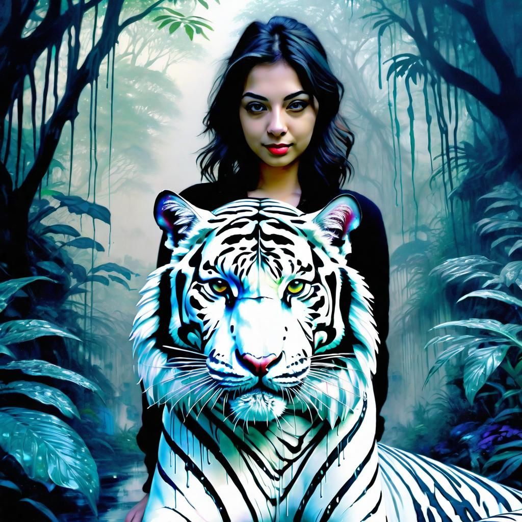 "White tiger Rakshasa & dark haired beautiful Princess"