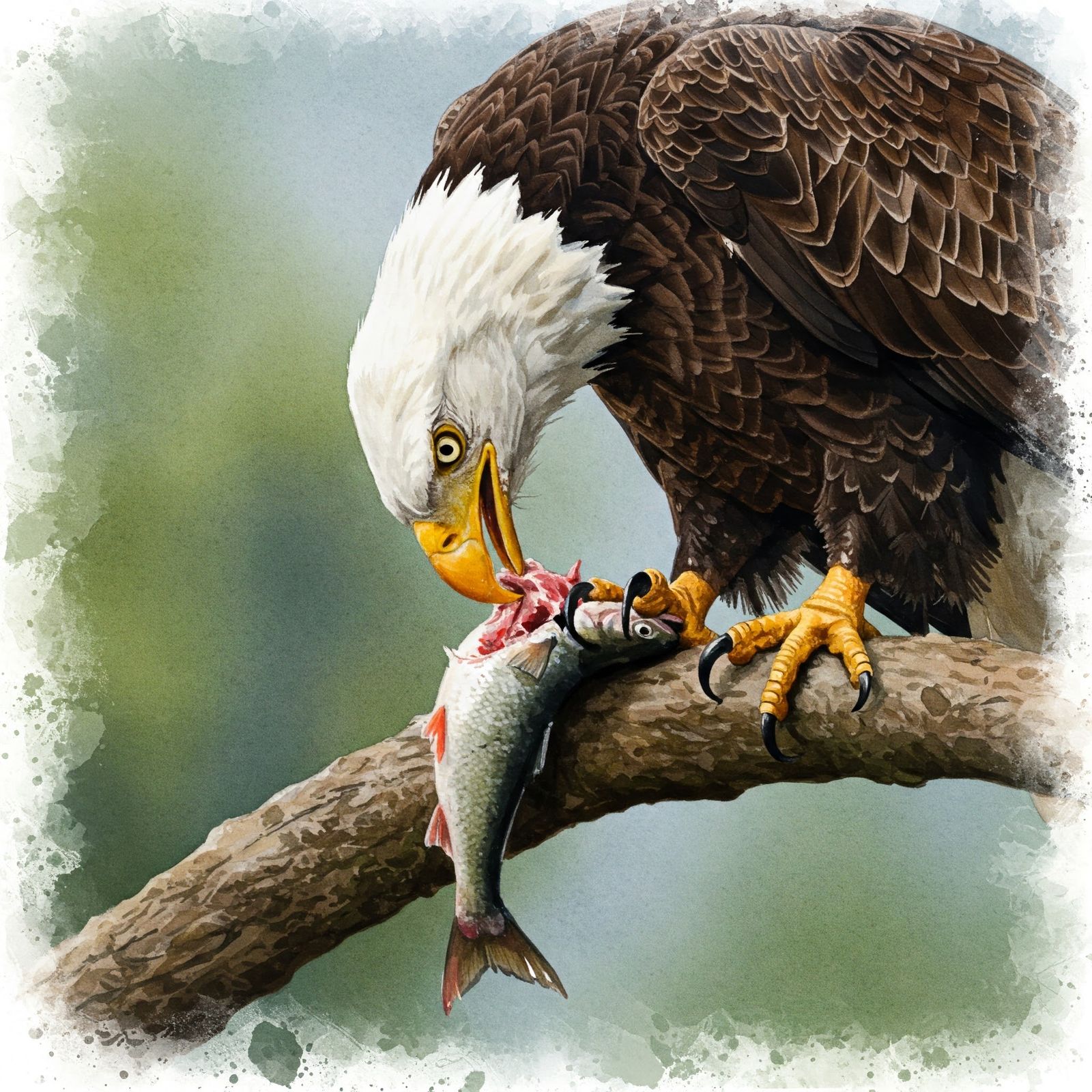 Bald eagle eating its food