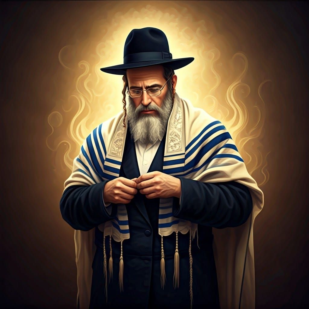 Mystical Orthodox Jew Folding Tallit in Golden Light