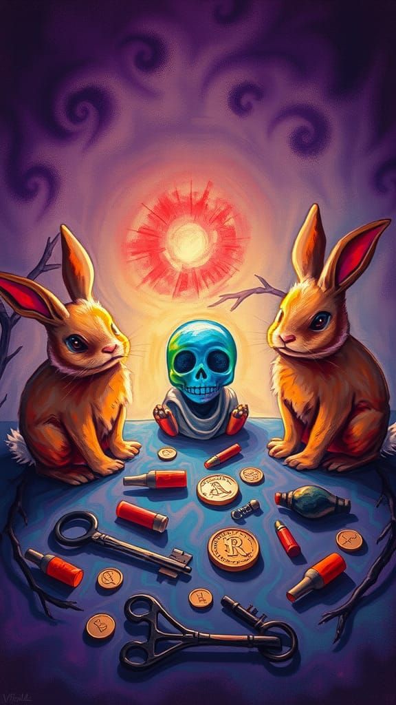 Kids Crayon drawings ,surreal child's drawing  of  bunny fam...