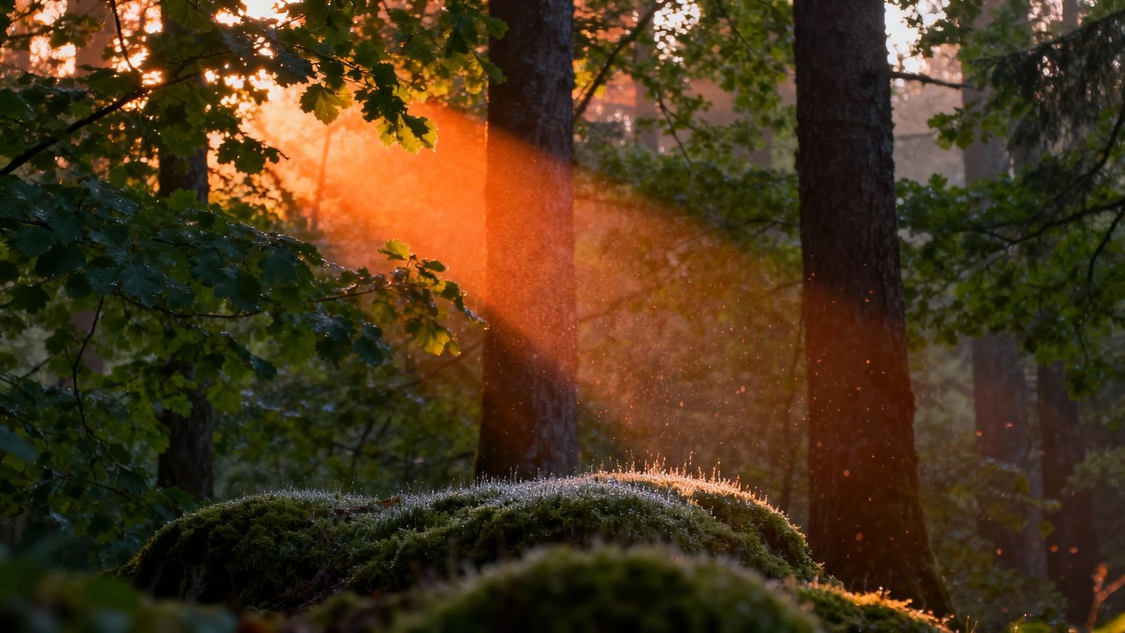 Hopeful Dawn Forest Scene with Sunbeams