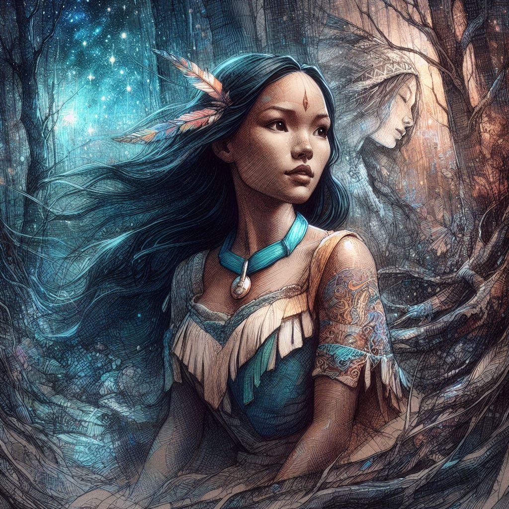 Pocahontas in a dark forest