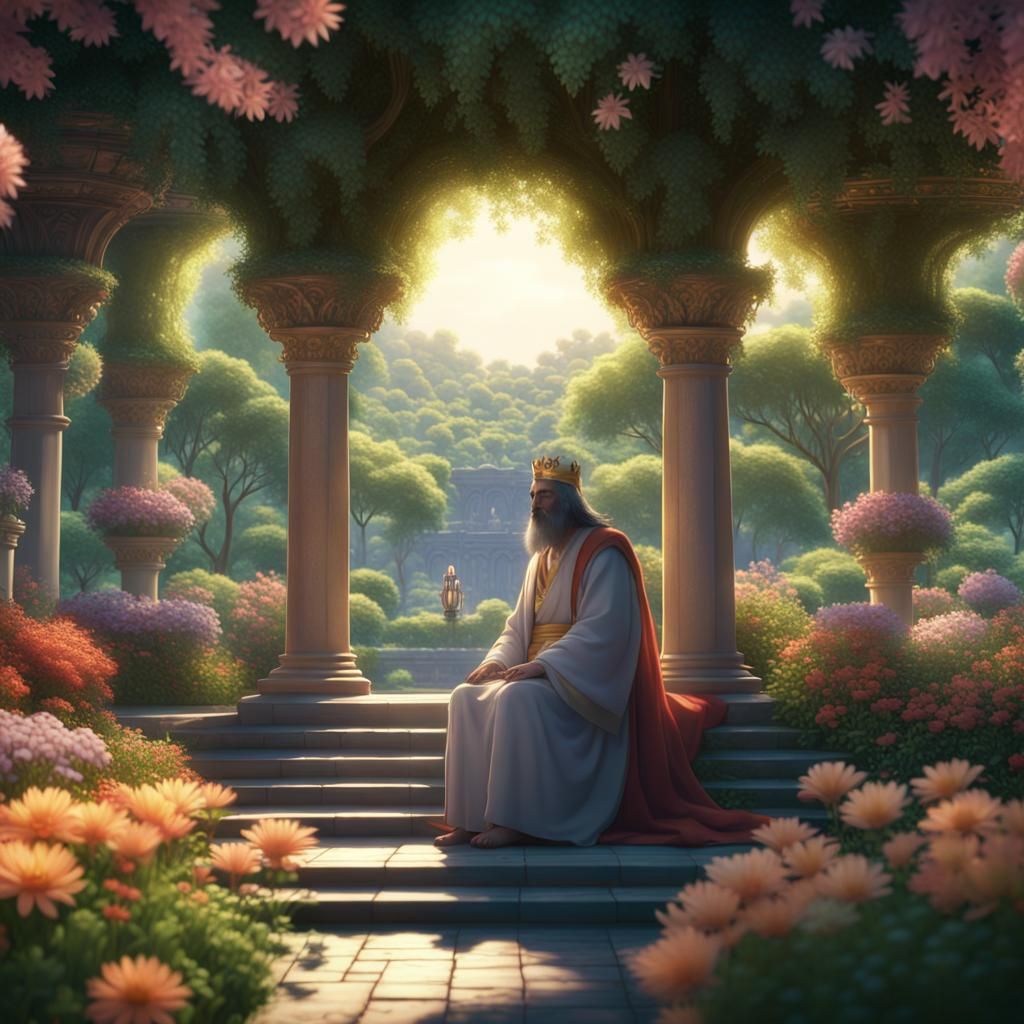 King Solomon sitting in his garden