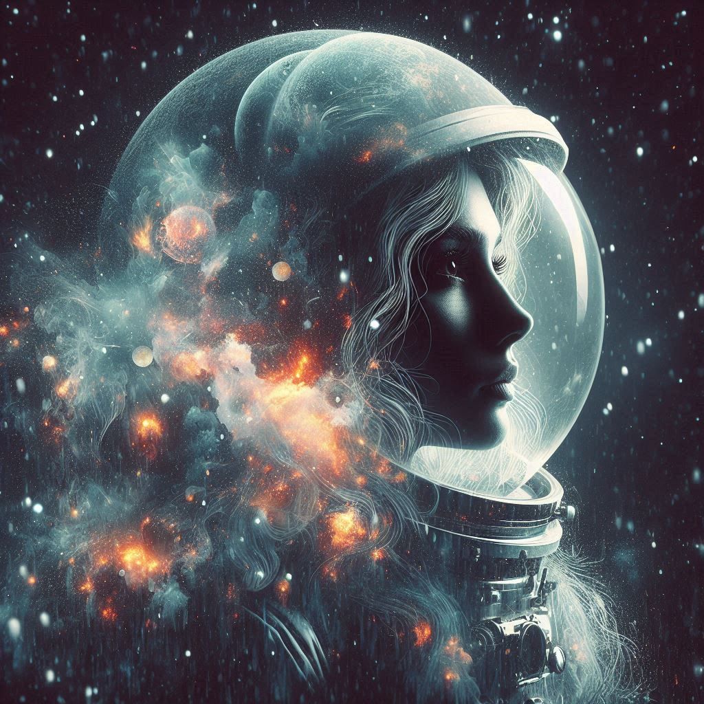 double exposure beautiful fantasy DALL-E 3 portrait landscape..