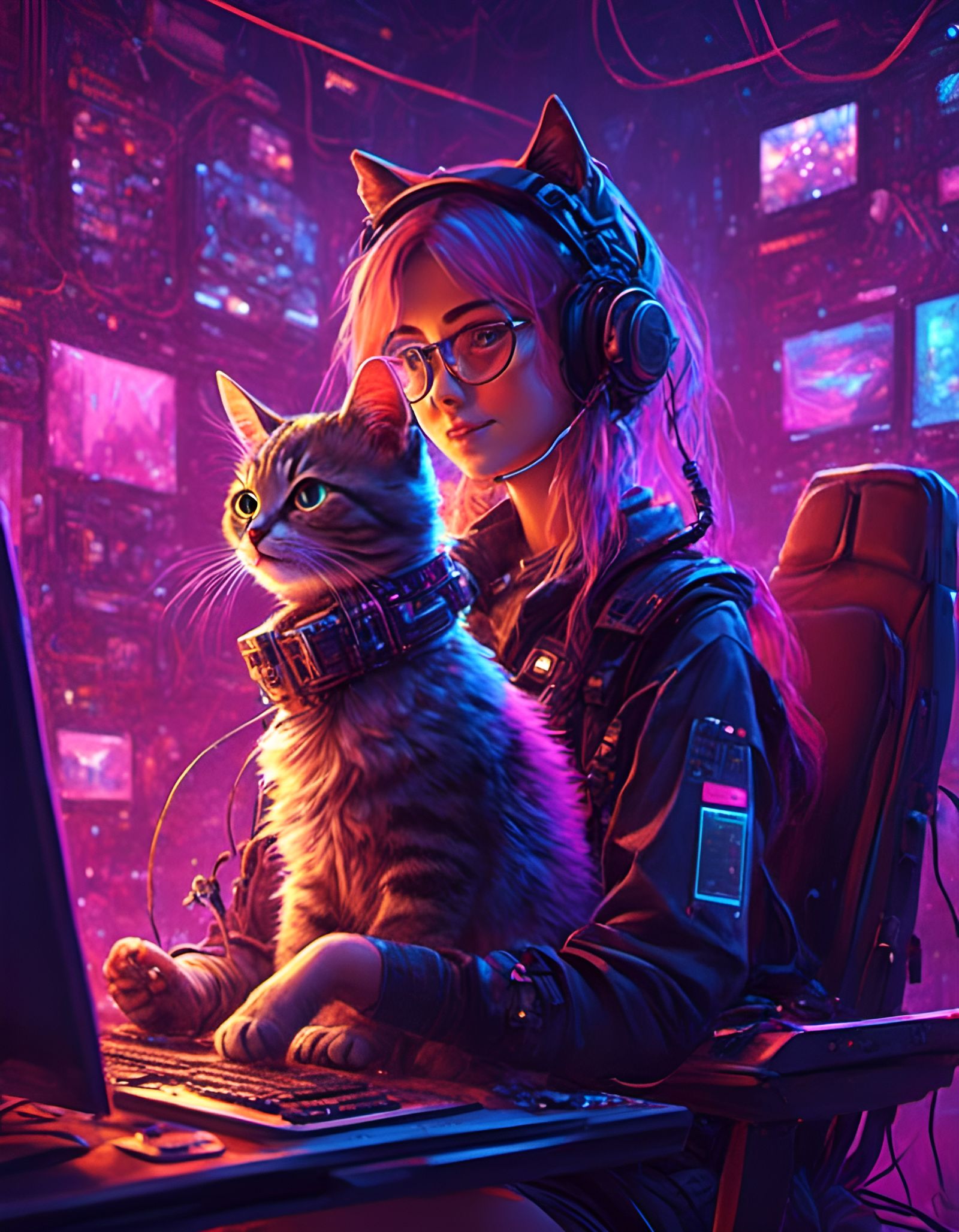 lora:Murraypunk v2:1.0> Gamer Cat Playing PC Games - AI Generated Artwork -  NightCafe Creator