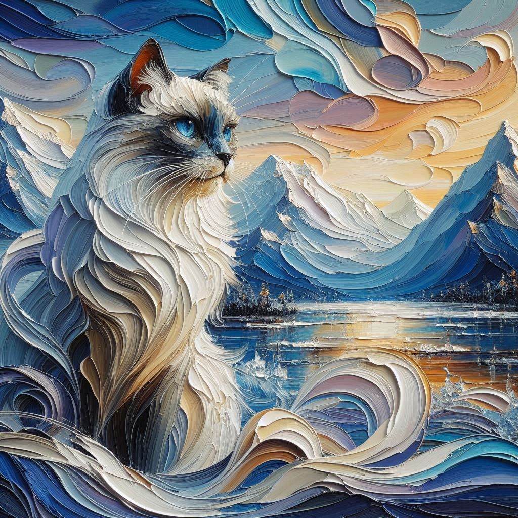 Siamese cat impasto painting.