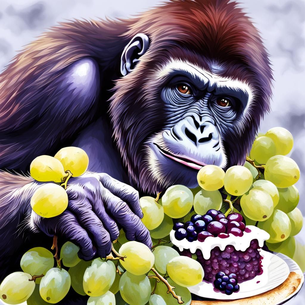 An ape eats grape cakes