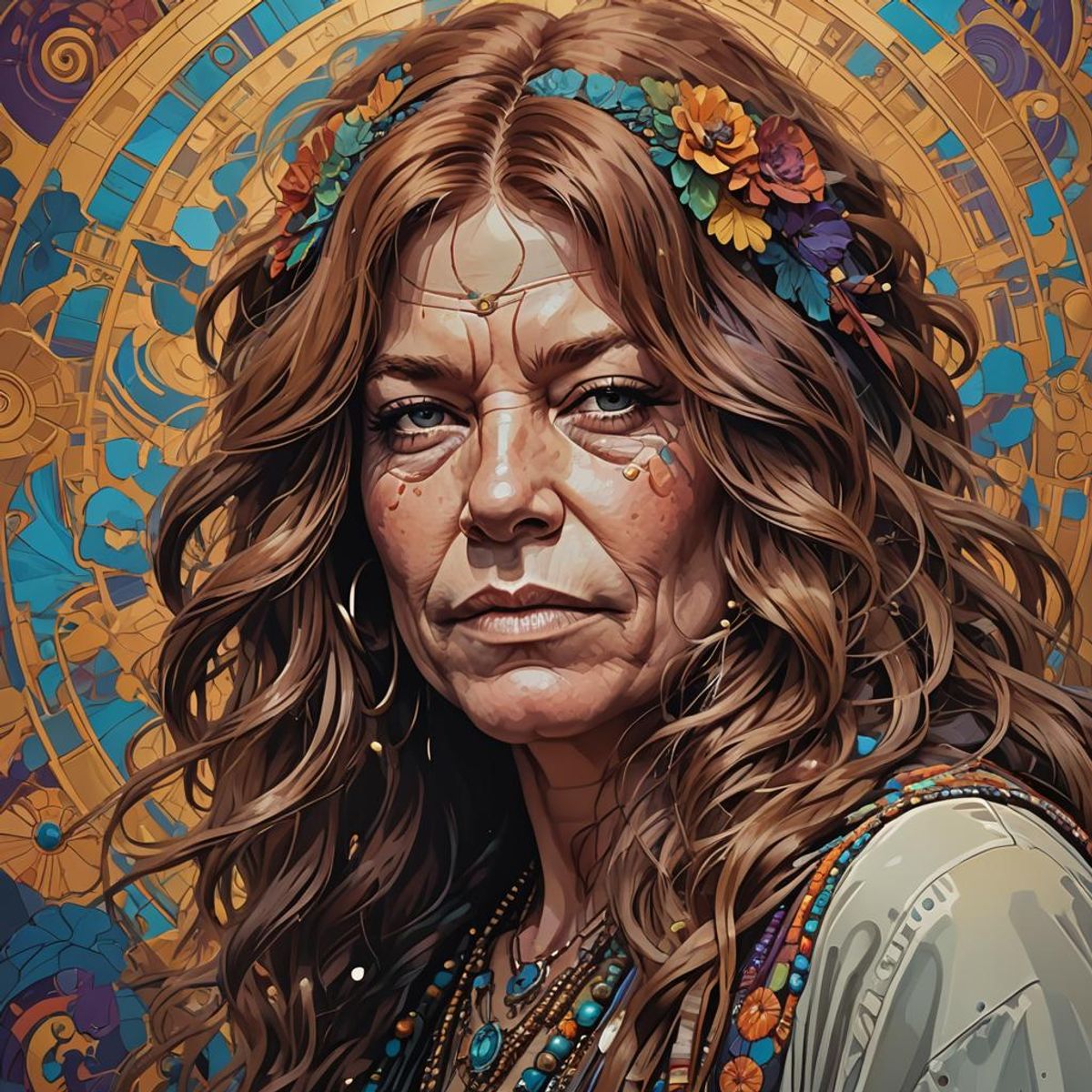 Hyperdetailed Beautiful Janis Joplin Portrait Head And Shoulders 