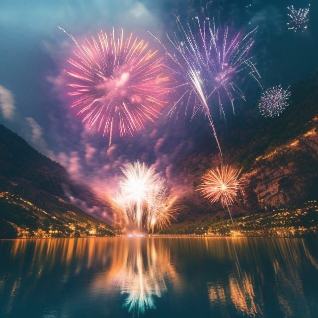 Fireworks going off over a lake   by @Jaxson King