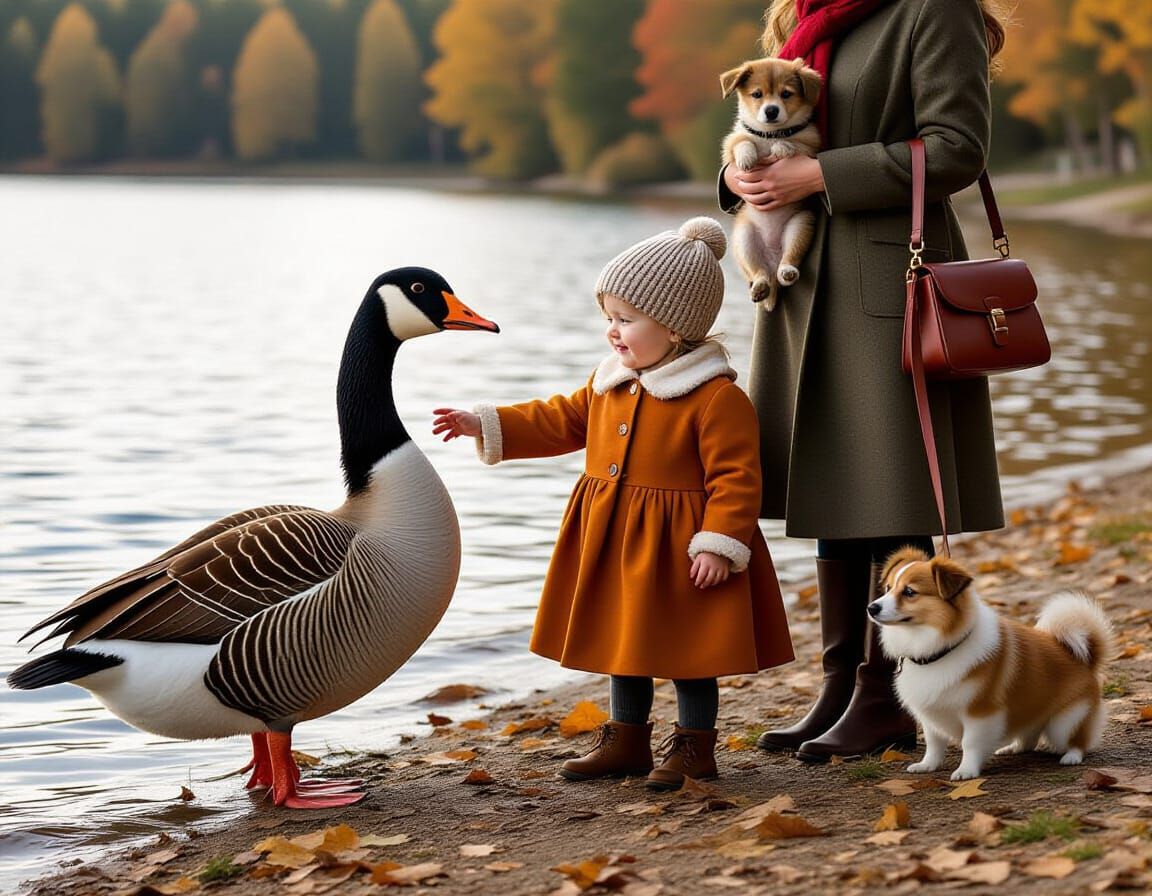 Small girl meets big goose.