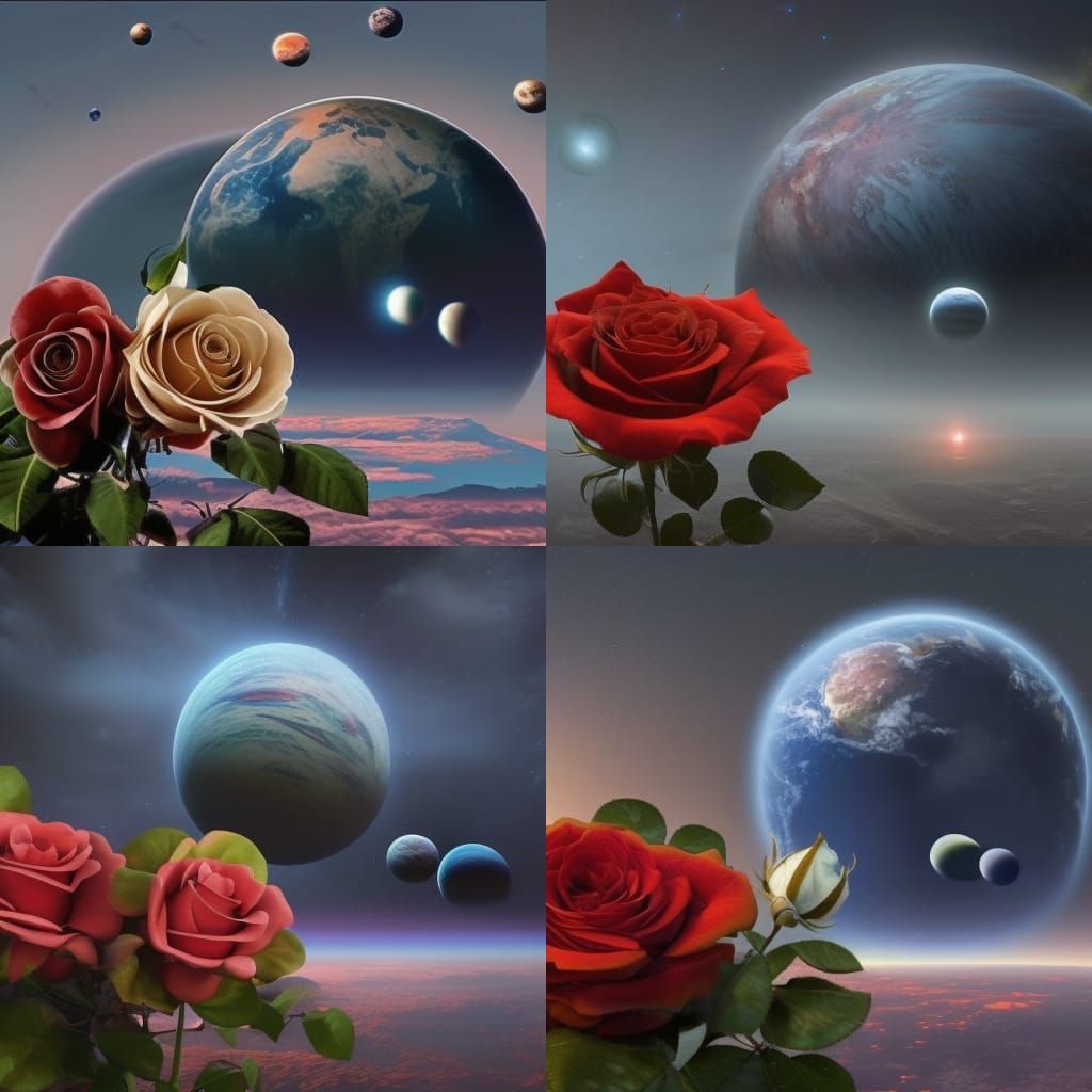 rose arrangement on planet in front of planetary and star scene - AI ...