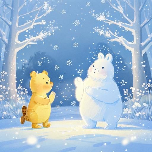 פו הדוב בנוף מושלג ויפה השמיים בהירים