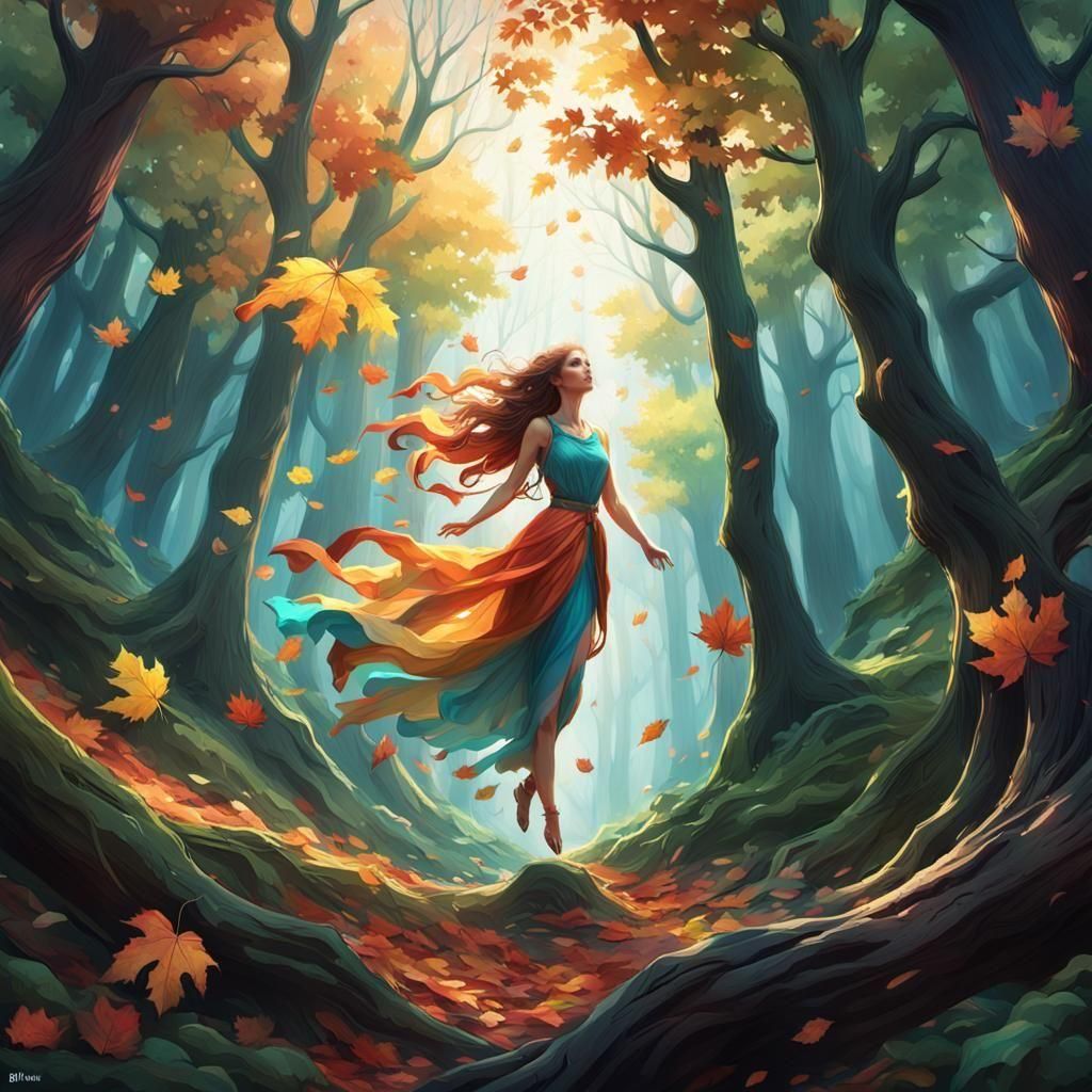 Enchanted Forest: Woman of Leaves, Hyperrealistic Painting