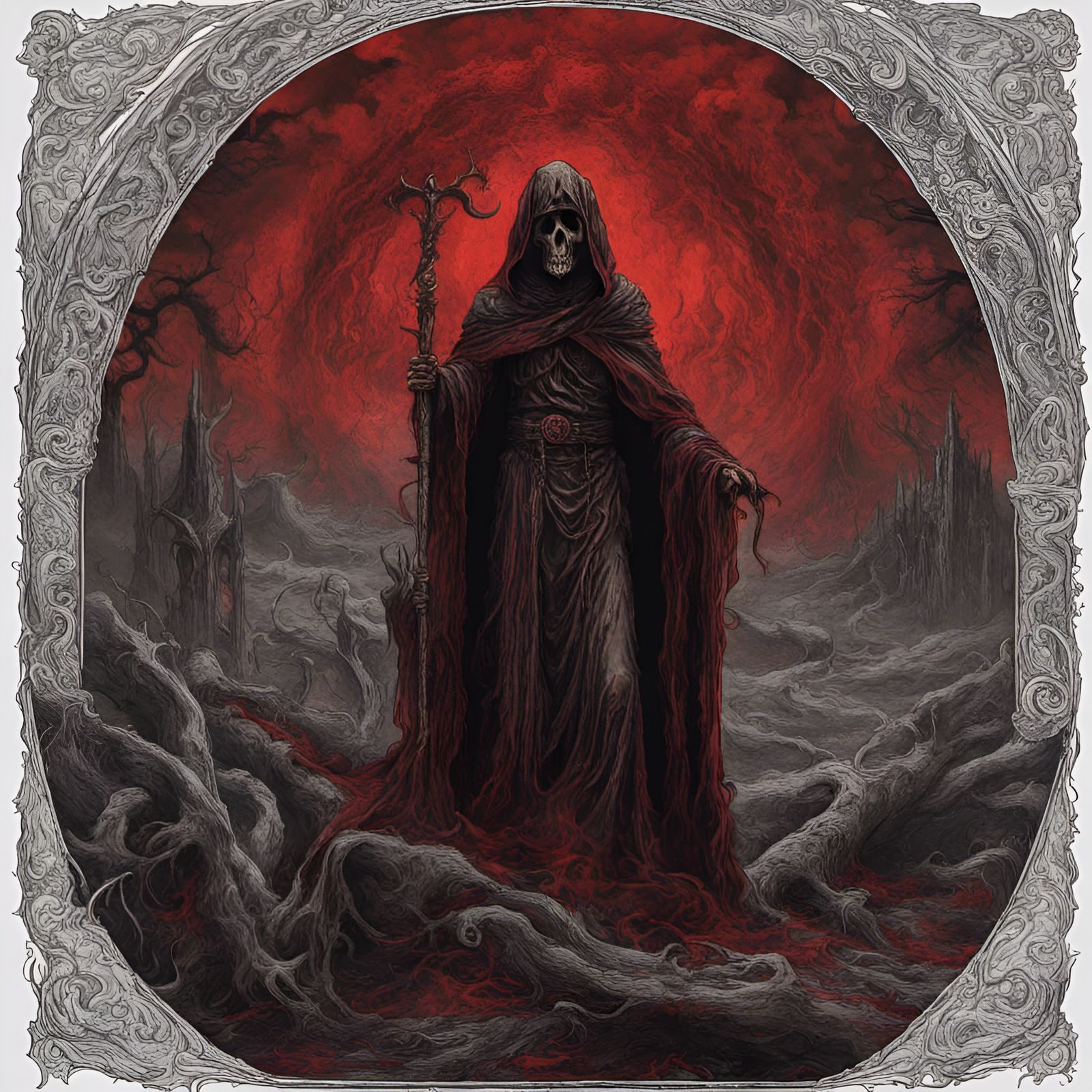 grim reaper mystic red fog in hell,medieval celtic patterns ...